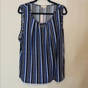 Striped Sleeveless Top - Blue and Black